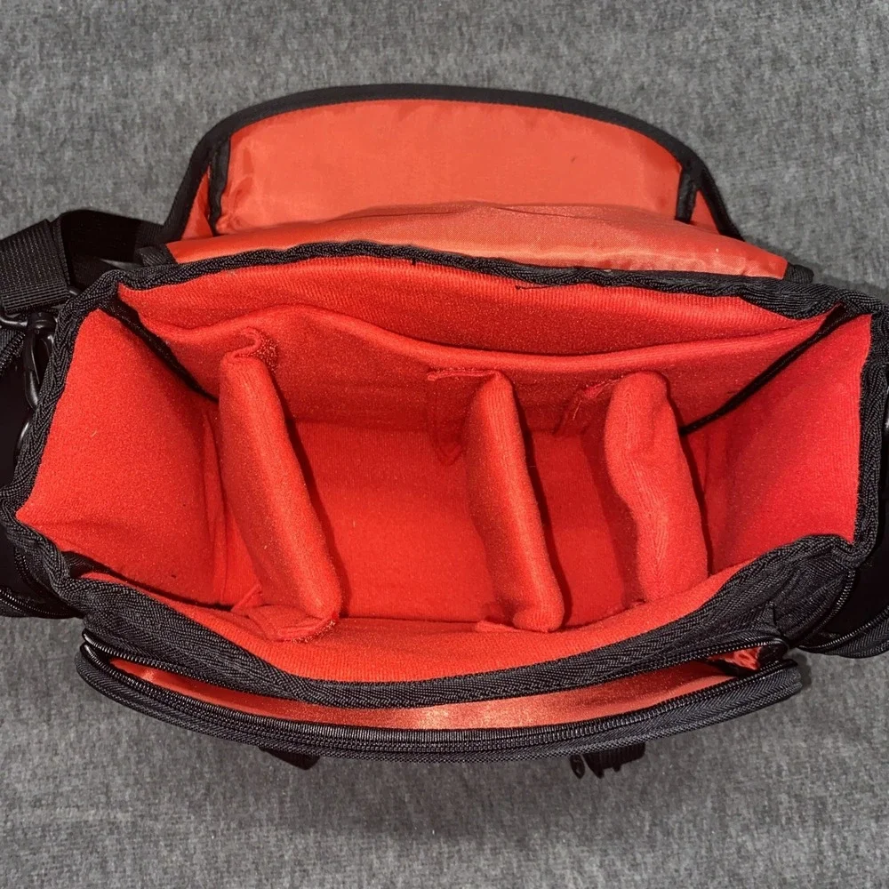 CADeN‎ Camera Bag Case Shoulder Strap Large Black Red Pockets Nikon Canon Sony